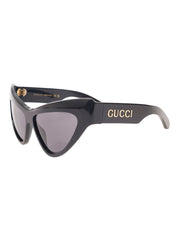 Gucci Women 'Gg1294s' Black Cat-Eye Sunglasses With Logo Lettering In Shiny Acetate Woman