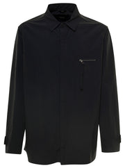 Fendi Men Blue Jacket With Patch Zipped Pocket And Logo In Nylon Man