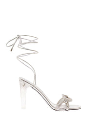 Valentino Garavani Women 'Chain 1967' Silver Sandal With Laces And Trasparent Heel In Metallic Nappa Leather Woman
