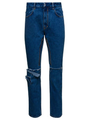 Givenchy Men Blue Jeans With Zip And Rips Details In Cotton Denim Man