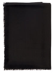 Saint Laurent Men Black Scarf With Jacquard Logo And Fringed Hem In Wool And Silk Man