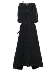 The Attico Women Midi Black Skirt With Maxi Cut-Out In Denim Woman