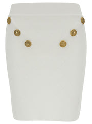 Balmain Women White Mini Pencil Skirt With Jewel Buttons In Viscose Blend Woman