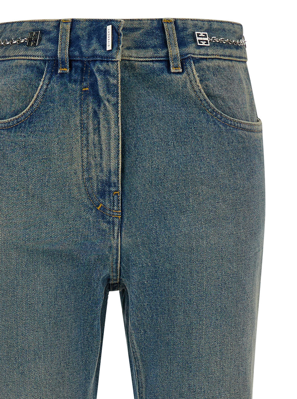 Givenchy Women Light Blue Bootcut Jeans With 4G Detail In Vintage Wash Denim Woman