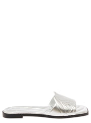Alexander Mcqueen Women Metallic Flat Sandals With Embossed Motif In Metallic Leather Woman