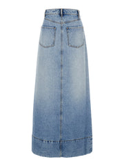 Sportmax Women Maxi Light Blue Skirt With Reversed Front And Rear In Denim Woman