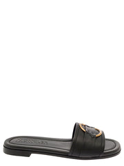 Moncler Women 'Bell' Black Slide With Heel In Leather Woman