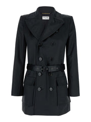 Saint Laurent Women Black Double-Breasted Jacket In Cotton Woman