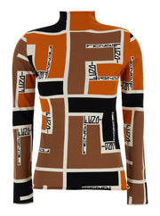 Fendi Women Orange Polo Neck Sweater In Viscose Blend Woman