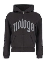 Balenciaga Women Black Zip-Up Hoodie With No Logo Gothic Print In Jersey Woman
