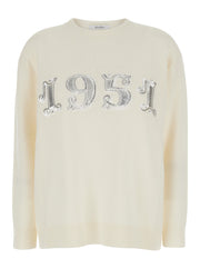 Max Mara Women White Sweater With 1951 Logo In Wool And Cashmere Woman