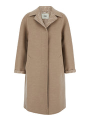 Fendi Women Beige Single-Breasted Reversible Coat In Wool Blend Woman