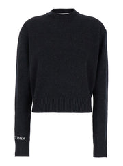 Sportmax Women 'Agadir' Black Crewneck Sweater With Logo Lettering On The Sleeve In Wool And Cashmere Woman