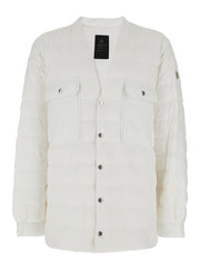 Rick Owens X Moncler Men White Down Jacket With Logo Patch On The Sleeve And Snap Buttons In Tech Fabric Man