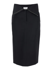 Alexander Mcqueen Women Black Skirt With Foldover Waist And Rear Single Slit In Wool Woman