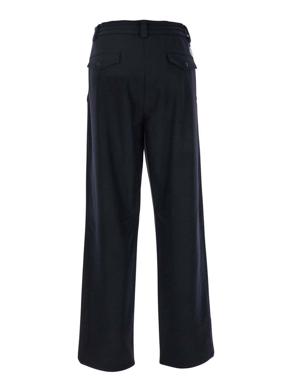 Moncler Men Blue Pants With Drawstring Elastic Waist And Logo Patch On The Rear In Wool Man