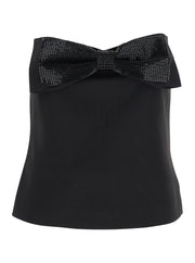 Self-Portrait Women Black Sleeveless Top With Bandeau Neckline In Tech Fabric Woman