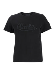 Moncler Women Black T-Shirt With Logo Embroidered On The Front In Cotton Woman