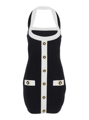 Balmain Women Black Dress With Square Neckline And Decorative Buttons In Viscose Blend Women