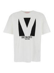 Valentino Men 'Chez' White Crewneck T-Shirt With Maxi Logo Print On The Front In Cotton Man