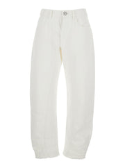 Jil Sander Women White Jeans With Logo Patch On The Rear And Fringed Hem In Denim Woman