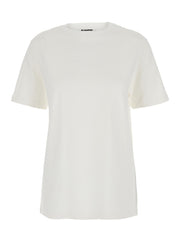 Jil Sander Women White Crewneck T-Shirt With Logo Patch Applied On The Back In Cotton Woman