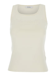 Max Mara Women 'Pentola' White Sleeveless Top With Square Neck And Tonal Logo Lettering Embroidery On The Front In Viscose Blend Woman