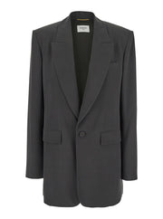 Saint Laurent Women Grey Single-Breasted Jacket With Peak Revers In Silk Woman