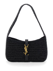 Saint Laurent Women 'Le 5 A 7' Black Mini Shoulder Bag With Single Shoulder Strap And Cassandre Plaque On The Front In Rafia Woman
