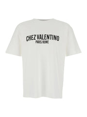 Valentino Men 'Chez' White Crewneck T-Shirt With Maxi Logo Print On The Front In Cotton Man