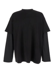 Jil Sander Men Black Crewneck T-Shirt With Logo Lettering On The Rear And Layered Design In Cotton Man