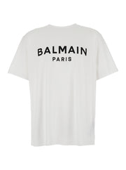 Balmain Men White Crewneck T-Shirt With Logo Lettering On The Front In Cotton Man