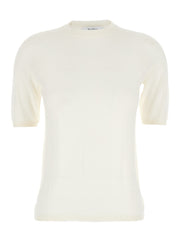 Max Mara Women 'Gerico' White Crewneck Sweater With Short Sleeves In Wool Woman