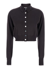 Sportmax Women 'Perseo' Black Cropped Cardigan With Button Down Collar And Ribbed Trims In Wool Woman