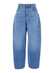 Givenchy Women Blue Jeans With Logo Patch On The Rear And Wide Leg In Denim Woman