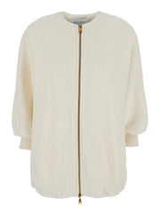 Max Mara Women 'Cirino' White Crewneck Knit Jacket With Logo Patch On The Rear In Wool And Cashmere Woman