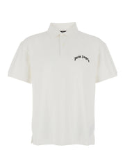 Palm Angels Men White Polo Shirt With Logo Lettering On Front And Rear In Cotton Piquet Man
