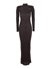Self-Portrait Women Brown Turtleneck Long Dress With Shoulder Pads In Viscose Woman