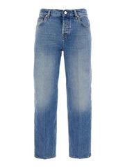 Gucci Women Blue Jeans With Logo Patch On The Rear And Faded Effect In Denim Woman