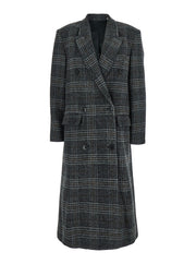 Isabel Marant Etoile Women 'Lexana' Grey Double-Breasted Coat With Peak Revers And All-Over Check Motif In Wool Woman