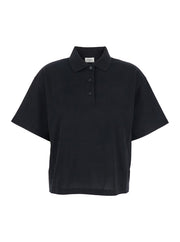 Saint Laurent Women Black Oversize Polo Shirt With Classic Collar And Tonal Logo Embroidery On The Front In Cotton Piquet Woman