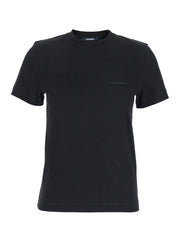 Jacquemus Women 'Le T-Shirt Gros Grain' Black Crew Neck T-Shirt With Logo Patch On Front In Cotton For Women