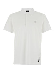 Fendi Men White Polo With Classic Collar And Metal Ff Plate On The Front For Men