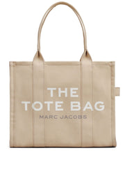 Marc Jacobs Women 'The Large Tote' Beige Shoulder Bag With Contrast Logo Print In Cotton Women