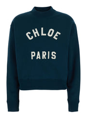 Chloé Women Crewneck Sweatshirt With Logo Lettering Print In Blue For Women