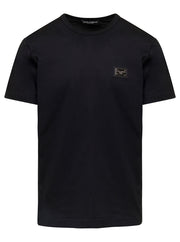 Dolce & Gabbana Men Black T-Shirt With Logo Tag Detail On The Front In Cotton Man