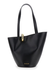 Jacquemus Women 'Le Bambola' Black Medium Shoulder Bag With Impressed Logo Lettering On The Front And Ring Closure On The Front In Leather For Women