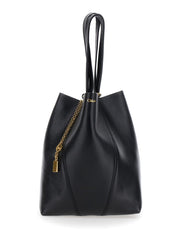 Chloé Women Shoulder Bag 'Spin' With Logoed Metal Medals In Black Grained Leather For Women