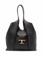 Tod's Women Tote Bag With T Timeless Pendant In Black Leather For Women