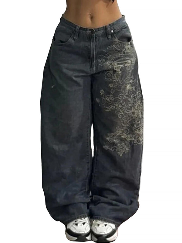 Women's Baggy Barrel Jeans Y2K Vintage Wide Leg Jeans